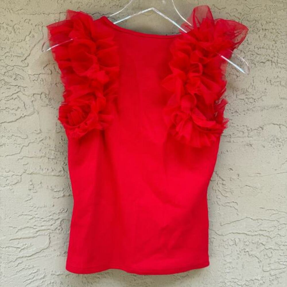 Anthropologie Dolan Tank Top Red NWT Size XS Tulle Sleeve Ruffles Sleeveless - Picture 2 of 8